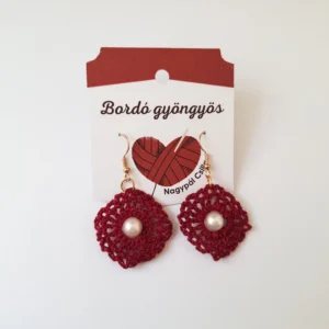 Horgolt fülbevaló - Bordó gyöngyös
