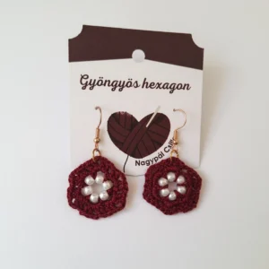 Horgolt fülbevaló - Gyöngyös hexagon